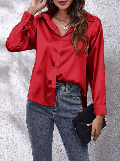 JENNY | Women's satin blouse loose fit, button closure, silk sleeves