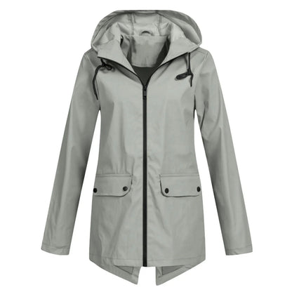 Casual waterproof rain jacket with hood and zipper for women | Ideal for fall/winter