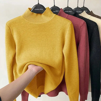 Velvet-lined turtleneck sweater for women