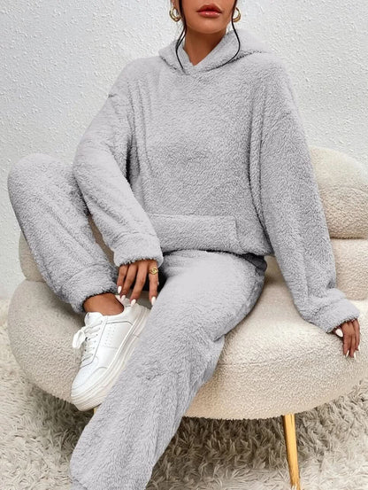 Cozy, cuddly, stylish teddy bear hoodie and jogging bottoms set for women