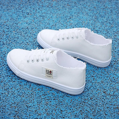 White Low Top Shoes Rose Embroidery