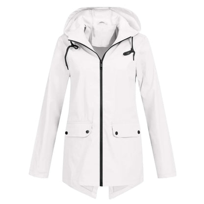 Casual waterproof rain jacket with hood and zipper for women | Ideal for fall/winter