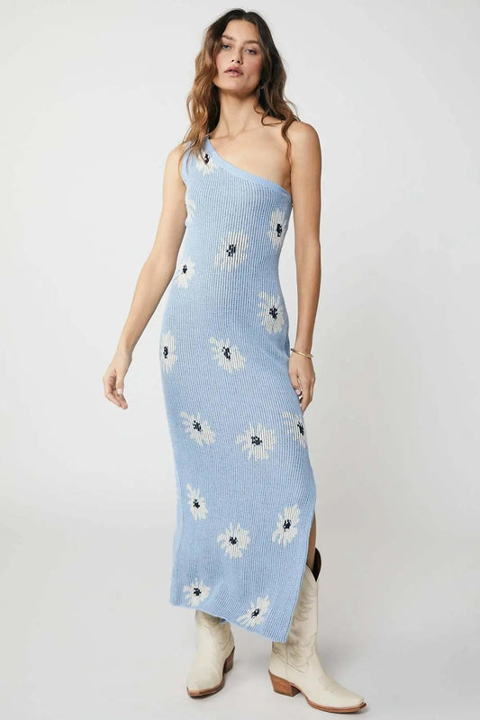 Della - Maxi dress in printed knit with one shoulder