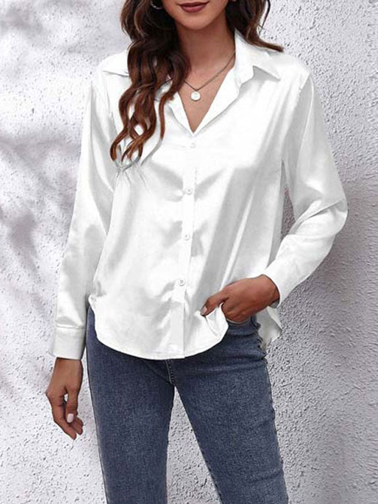 JENNY | Women's satin blouse loose fit, button closure, silk sleeves