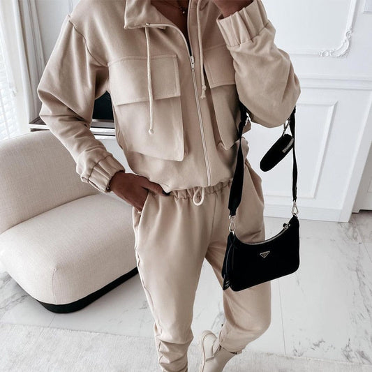 Autumn Casual Cargo Set | Ladies Fashion Tracksuit | Long Sleeve Zipper Jacket & Pants