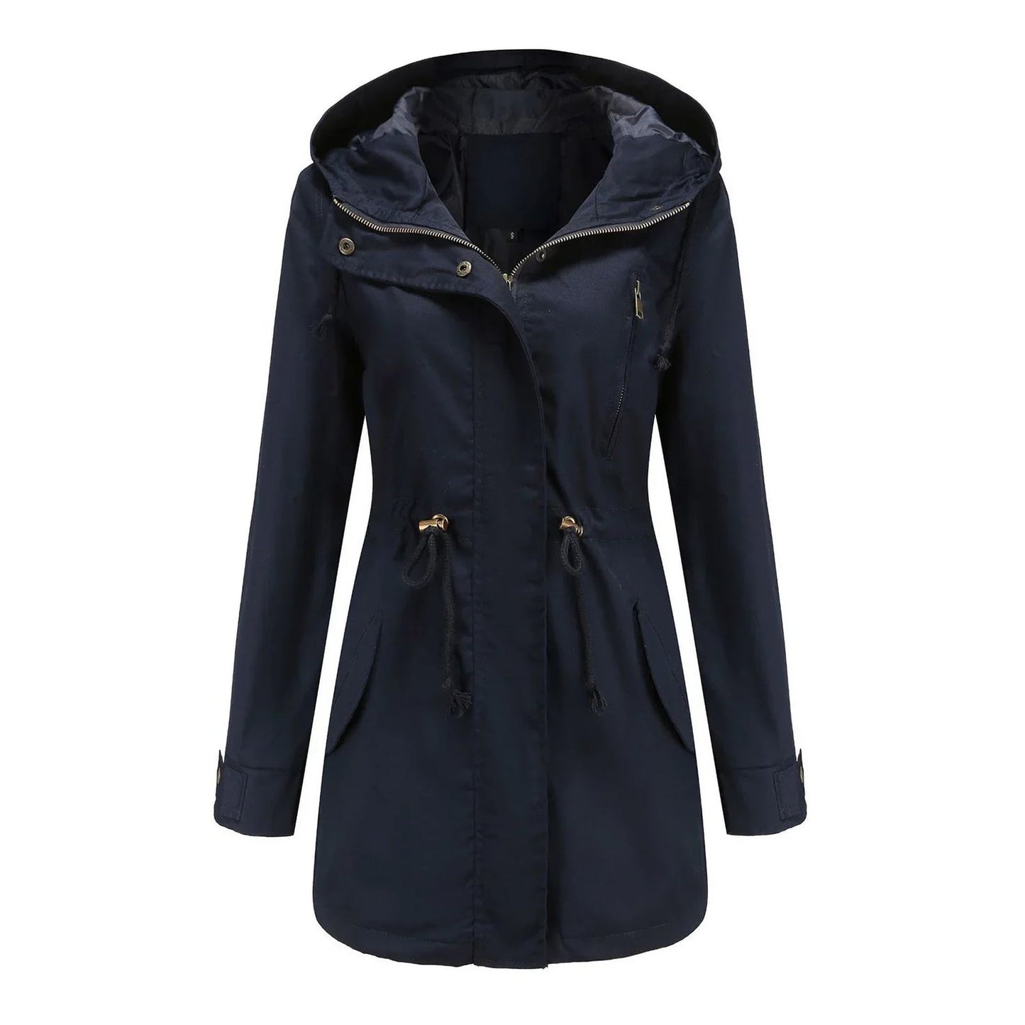 Stylish rain jacket with hood and adjustable waistband for women | Ideal for fall/winter