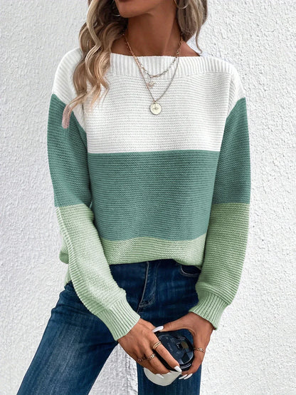 Allysa Casual Sweater | Casual Striped Wide Neck Sweater