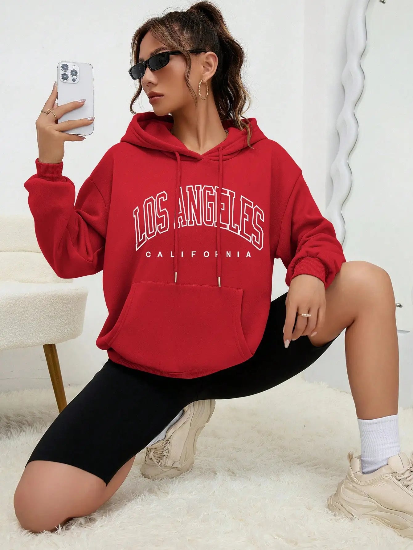 Jess | Sweatshirt With Hood Oversize Printed Los Angeles For Women