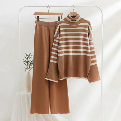 Jess-Mode - Casual Winter Large Striped Matching Set for Women