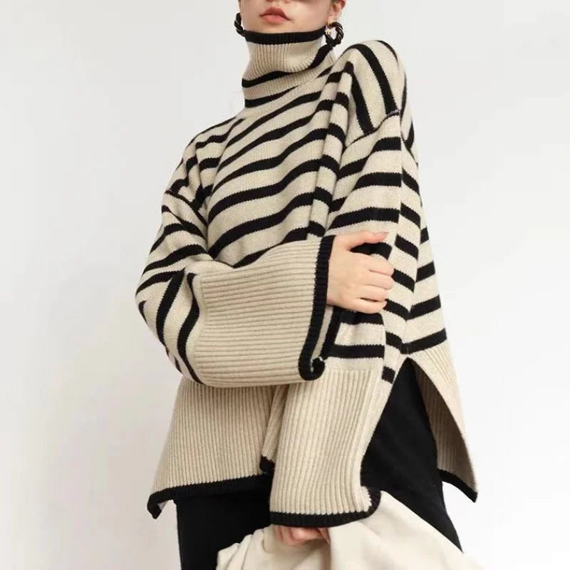 Striped turtleneck sweater for women