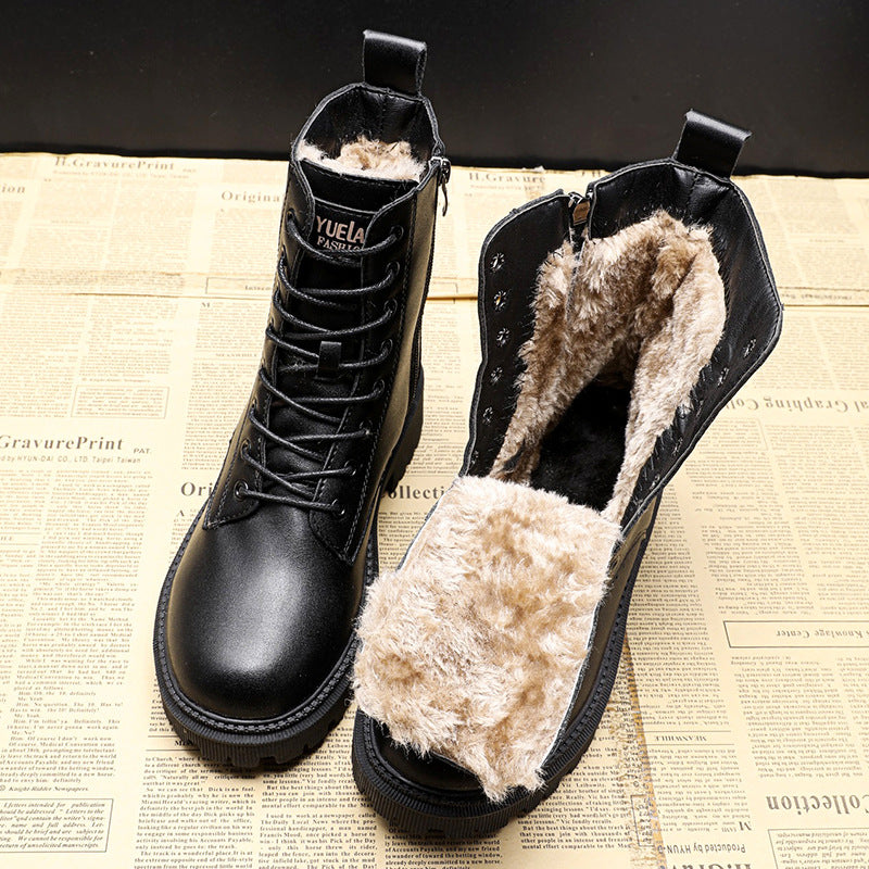 Black Leather Winter Boots - Louisa