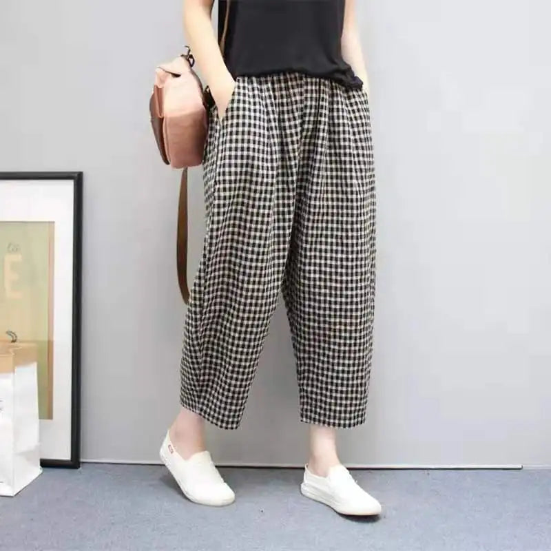 Wennyfred - Summer plaid fashion pants