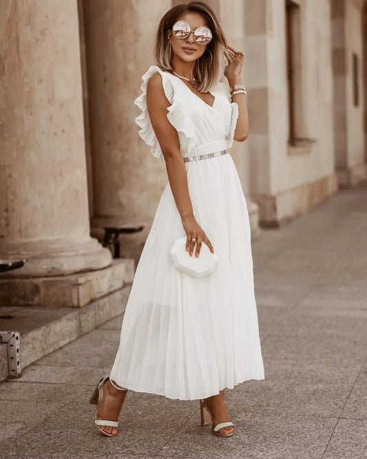 Sofia | White maxi pleated dress