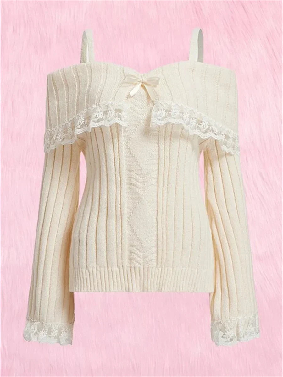 Off-shoulder sweater with bow for women