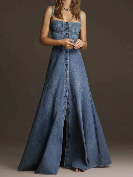 Diane - Vintage denim tank dress with square collar