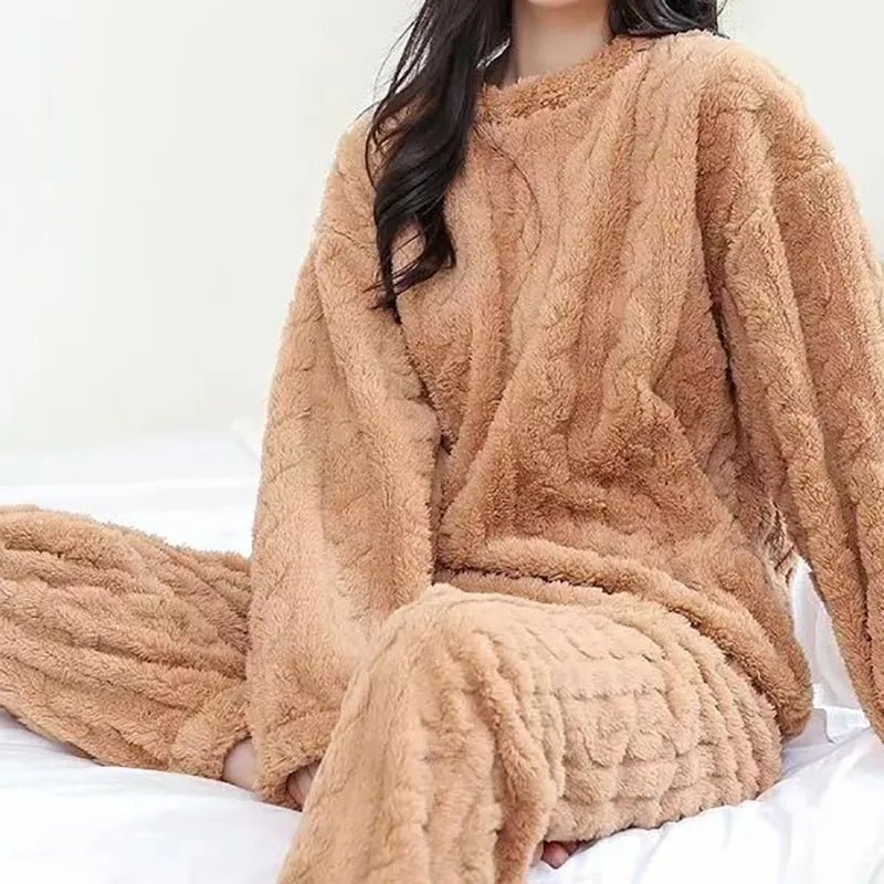 Jess-Mode | Warm Teddy Fleece Pajama Set For Women