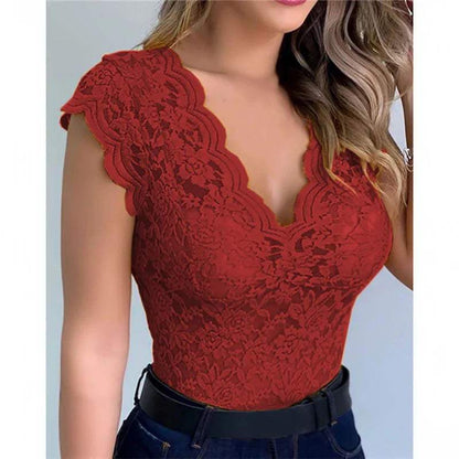 Top - Floral details - Deep V-neck - Perfect for Fashionable Appearance