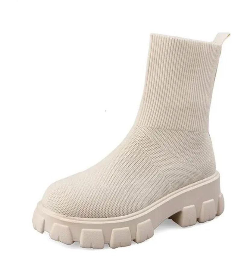 Ankle boots Women's Mid Calf Knit Chunky Shoes