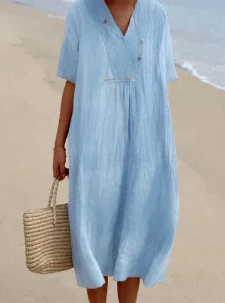 Amanda | Linen dress with short sleeves