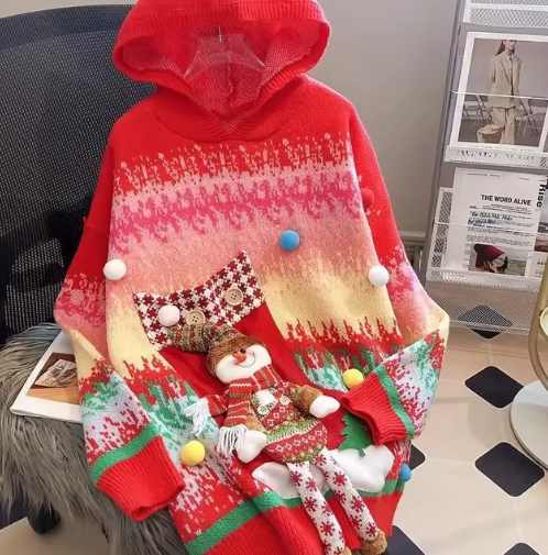 Jess | Oversized Christmas Sweater With Snowman And Colorful Design - Warm And Cozy!