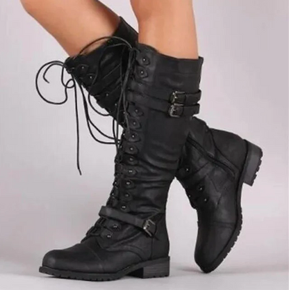 Bailee - retro boots with flat buckle and lacing