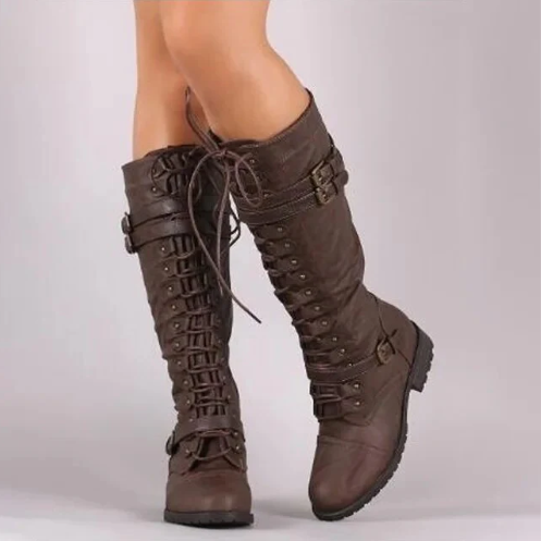 Bailee - retro boots with flat buckle and lacing