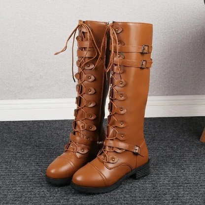 Bailee - retro boots with flat buckle and lacing