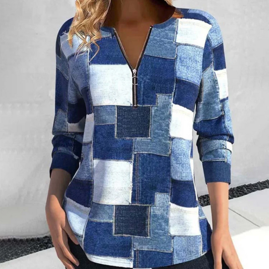 Ulrike - trendy long-sleeved top with geometric pattern for women