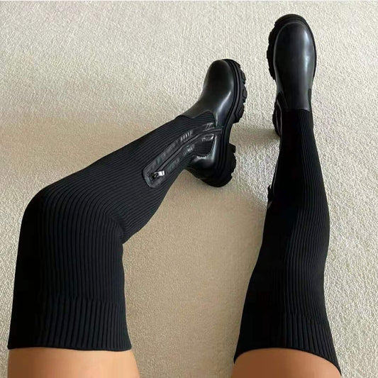 Zara - Trendy Over-the-knee Autumn Sock Boots for Women