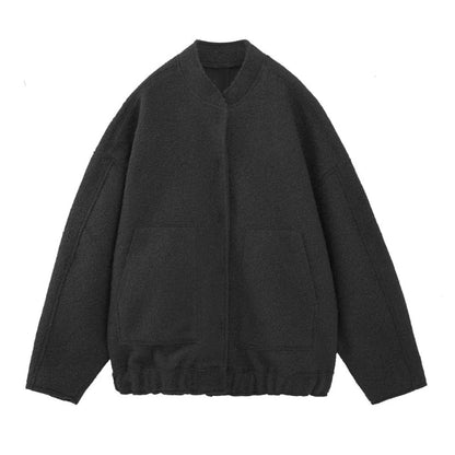 Oversized Jackets | Ladies Long Sleeve Top Coats: Hidden Buttons, Round Neck