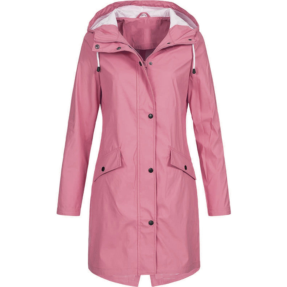 Casual rain jacket with hood, buttons and zipper for women | Ideal for fall/winter