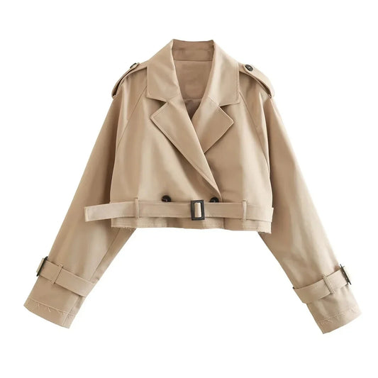 Fashionable cropped trench coat jacket for women - Alvira