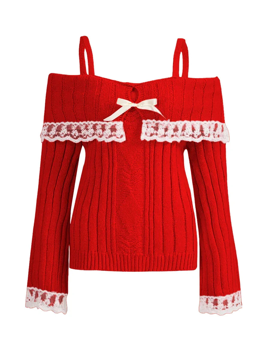 Off-shoulder sweater with bow for women