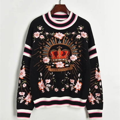 Adelle Sweater | Ladies Embroidered Floral Crown Sweater