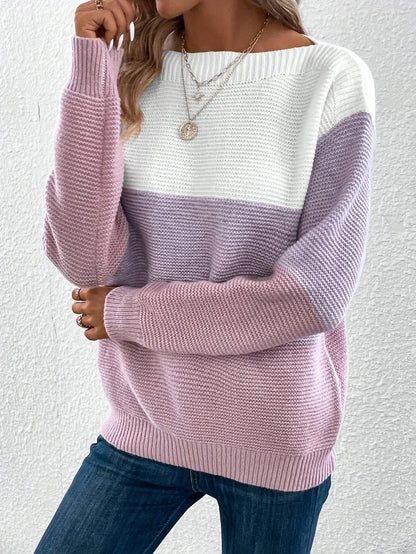 Allysa Casual Sweater | Casual Striped Wide Neck Sweater