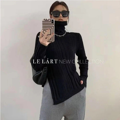 Xanthe - Turtleneck sweater ladies side slit long sleeves