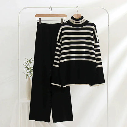 Jess-Mode - Casual Winter Large Striped Matching Set for Women