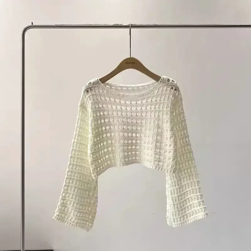 Rosamund long-sleeved crochet top for women