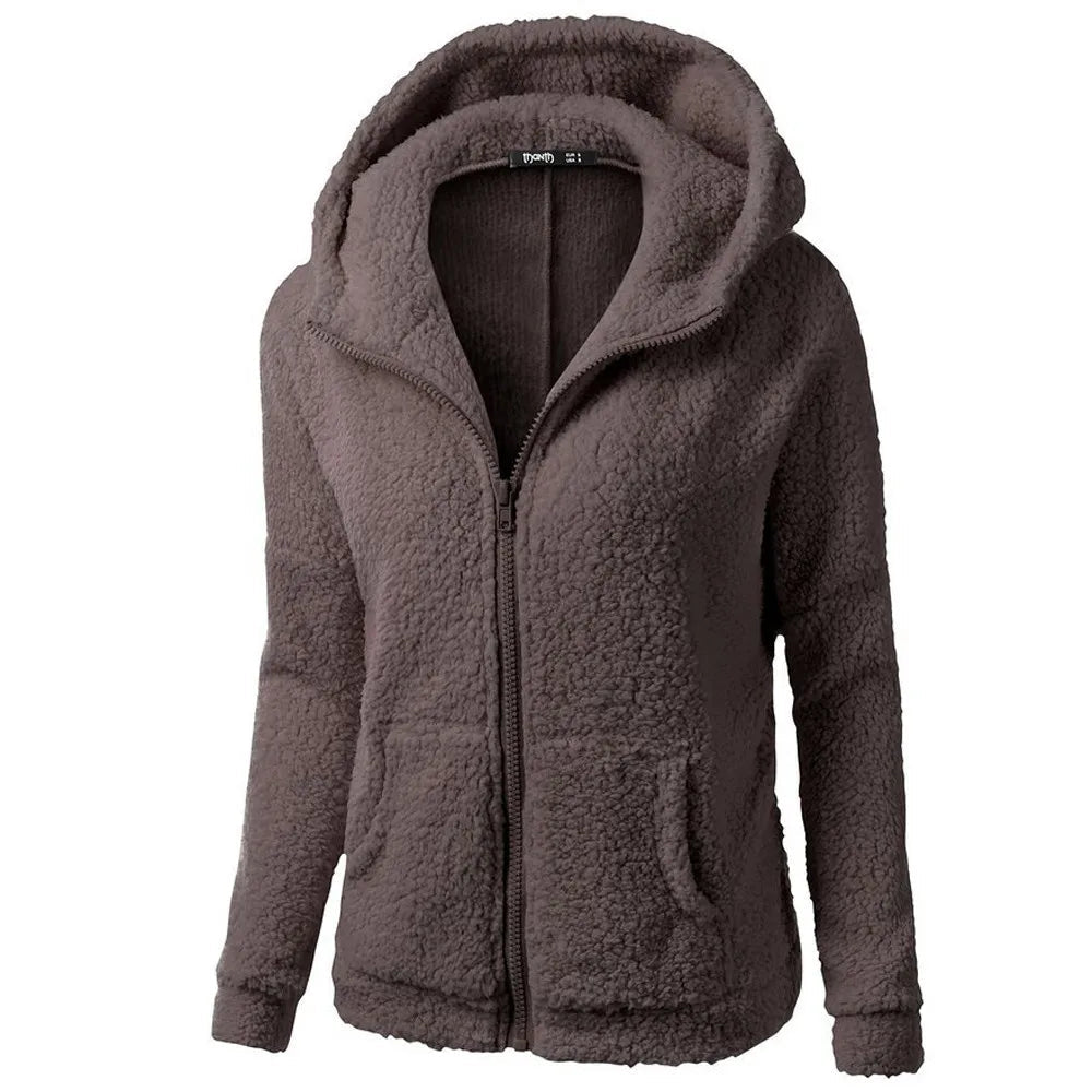 Jess | Elegant Warm Hoodie With Teddy Bear Faux Fur And Zipper - Ideal For Fall/Winter