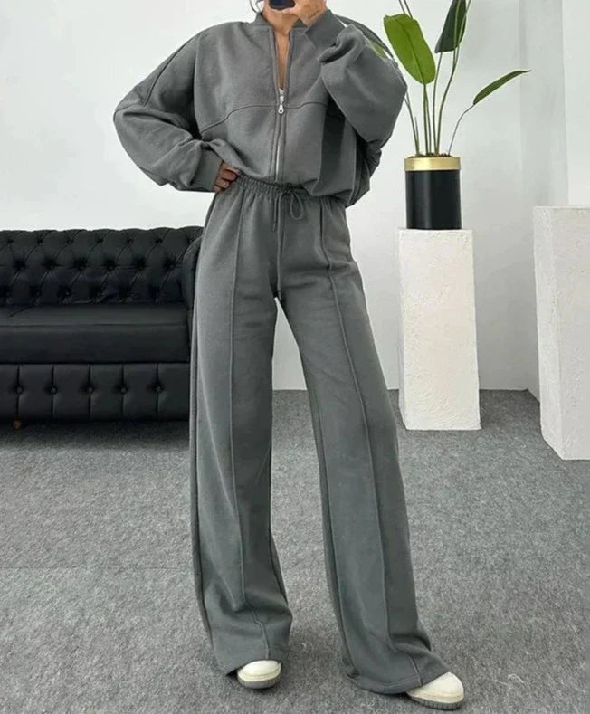 Jess-Mode - Casual fall gray two-piece tracksuit set for women