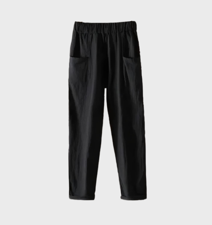 Aurélie - Comfortable straight-cut linen pants with pockets and ruffled waistband