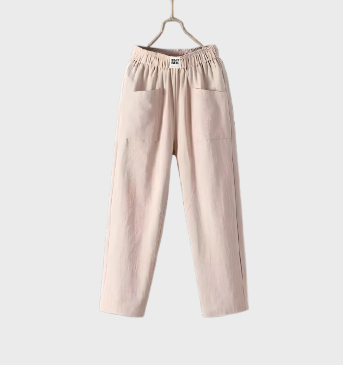 Aurélie - Comfortable straight-cut linen pants with pockets and ruffled waistband