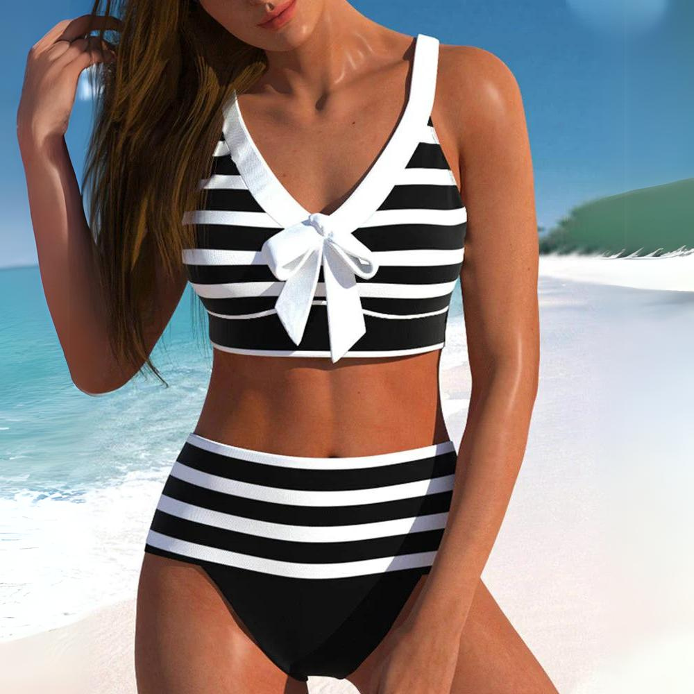 Tara - High Cut Bikini with Stripes