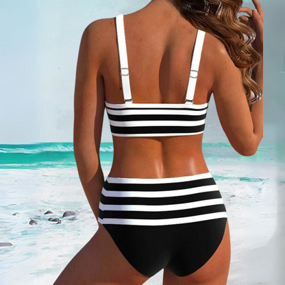 Tara - High Cut Bikini with Stripes