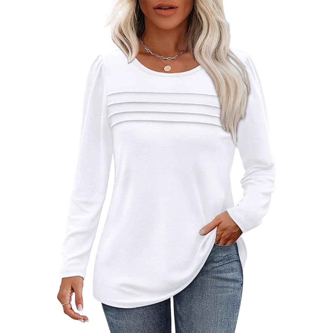 Trendy Plissé Long Sleeve Tunic Top - Sarah