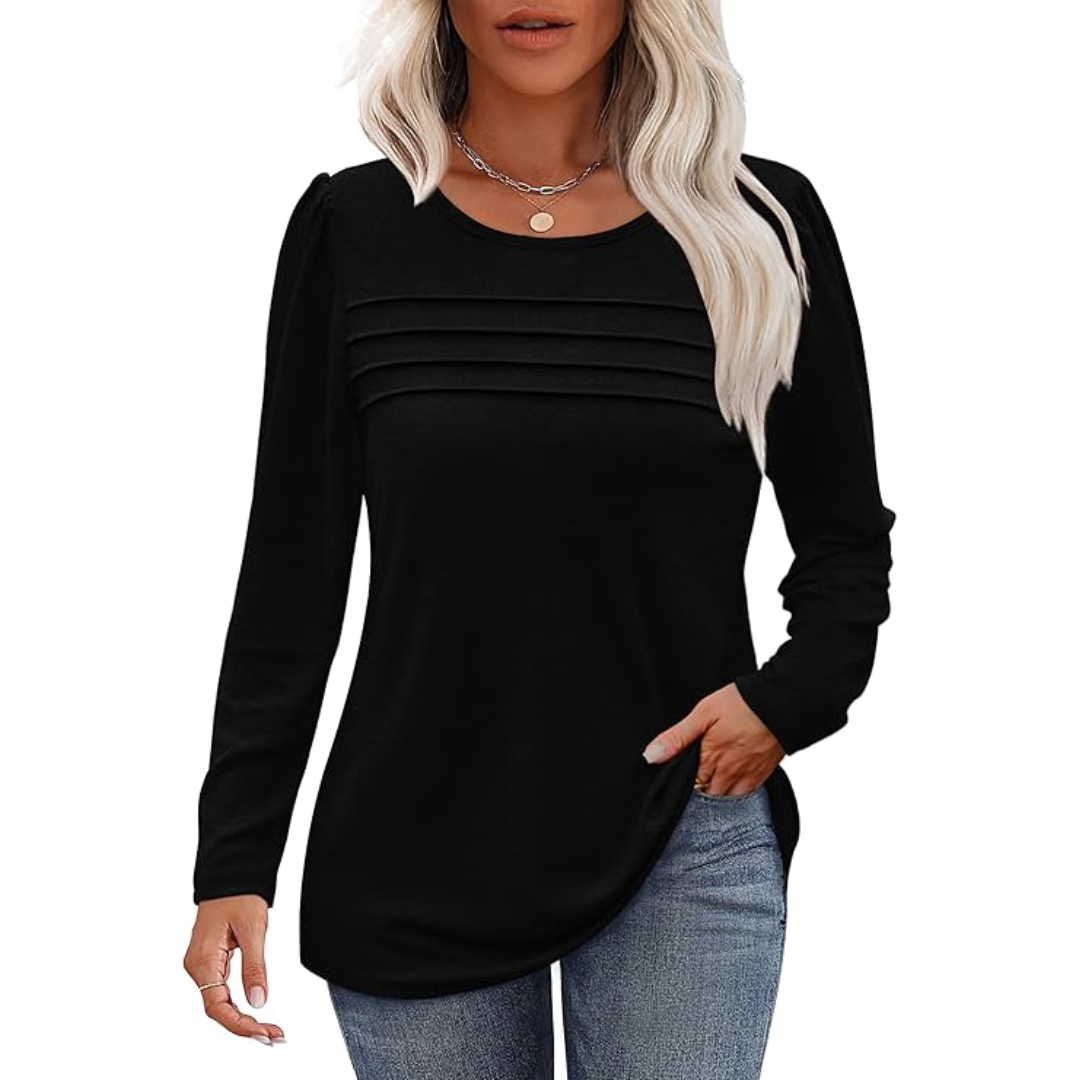 Trendy Plissé Long Sleeve Tunic Top - Sarah