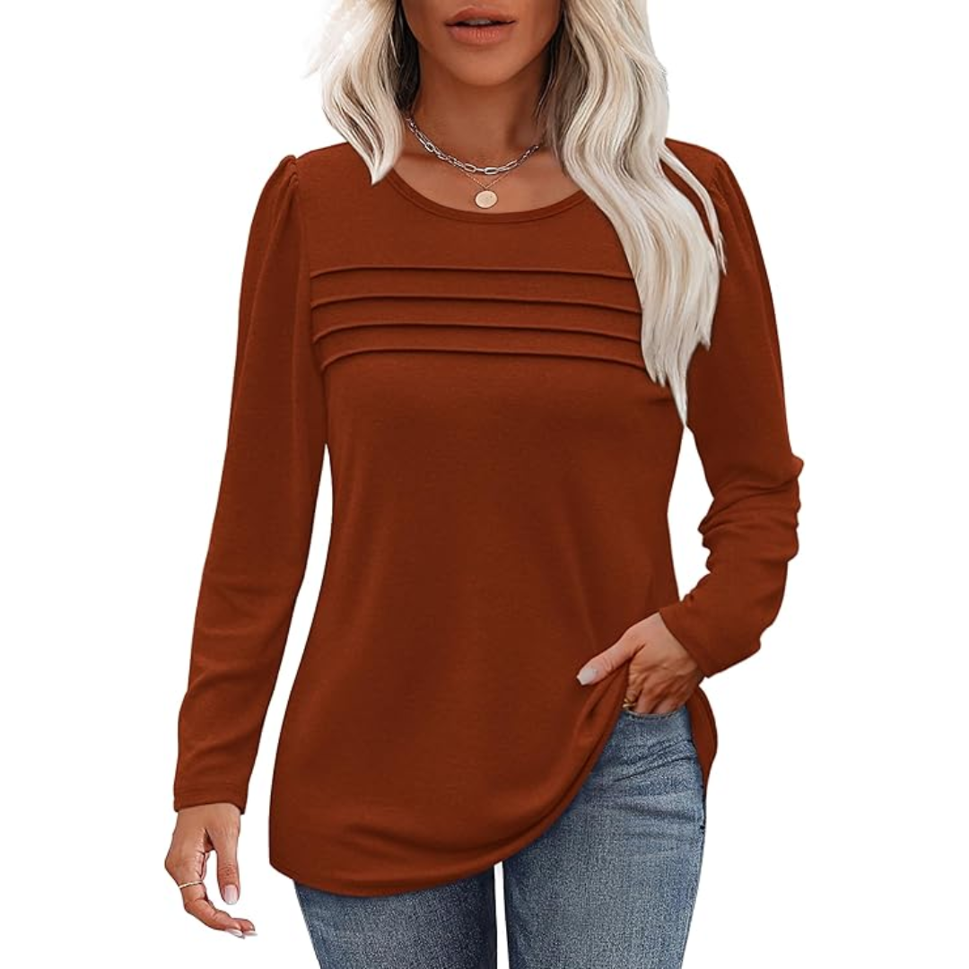 Trendy Plissé Long Sleeve Tunic Top - Sarah