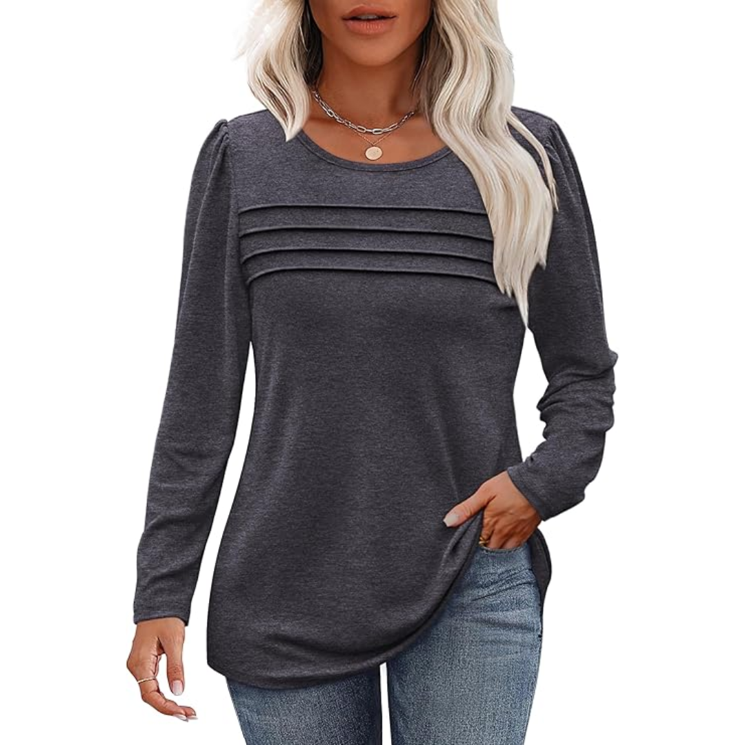 Trendy Plissé Long Sleeve Tunic Top - Sarah