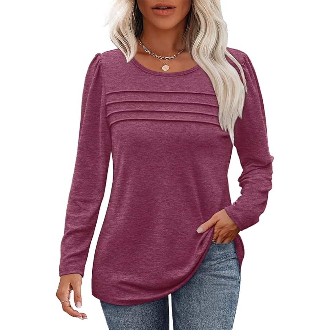 Trendy Plissé Long Sleeve Tunic Top - Sarah