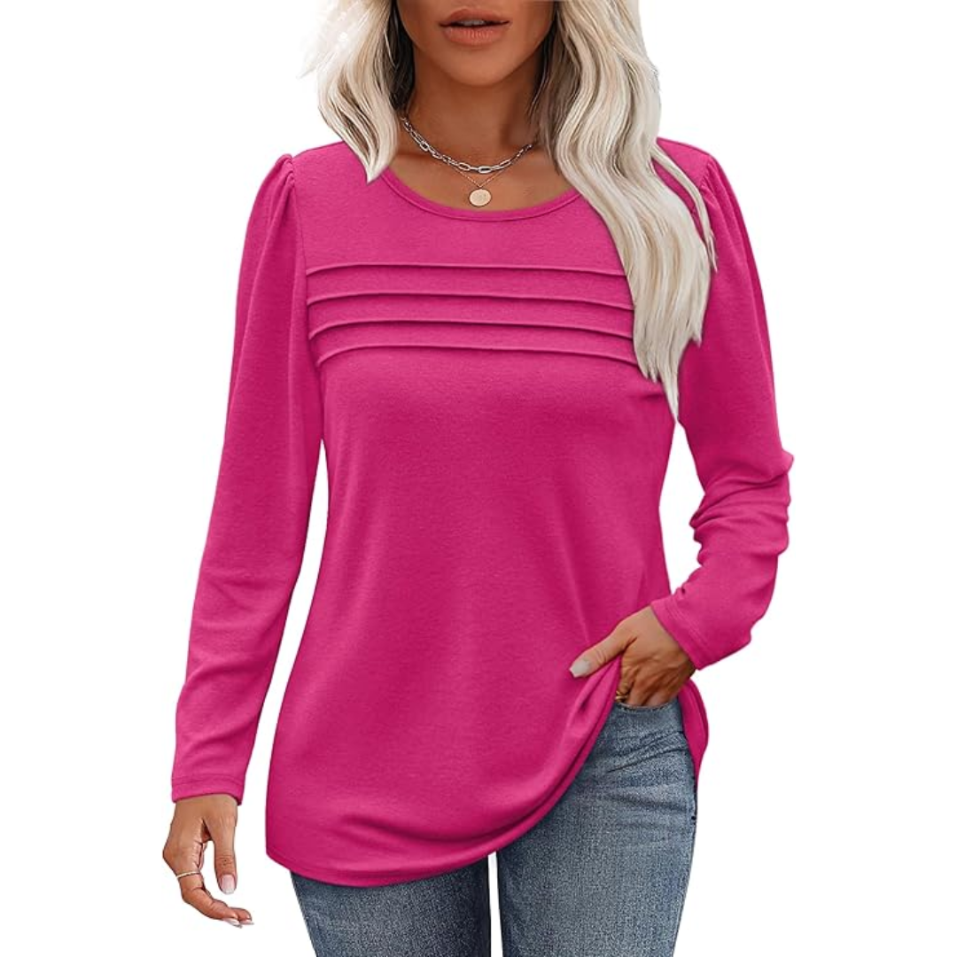 Trendy Plissé Long Sleeve Tunic Top - Sarah